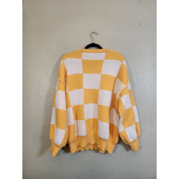 No‎ Brand Women's Orange White Checkered Long Sleeve Pullover Sweater Size XL - Picture 2 of 6
